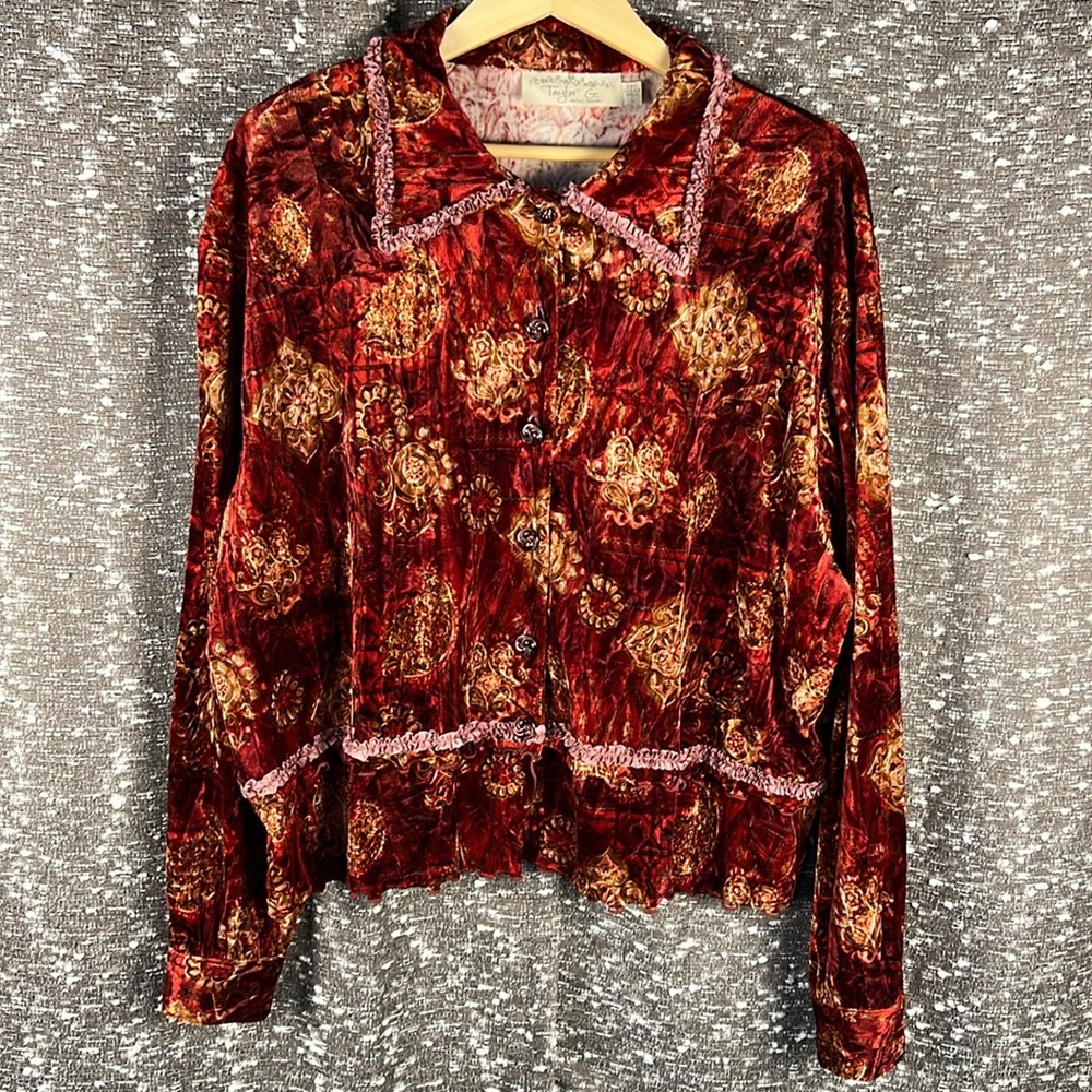 Taylor G. Dallas Texas Velvet Button Up Shirt Blouse Size Large‎